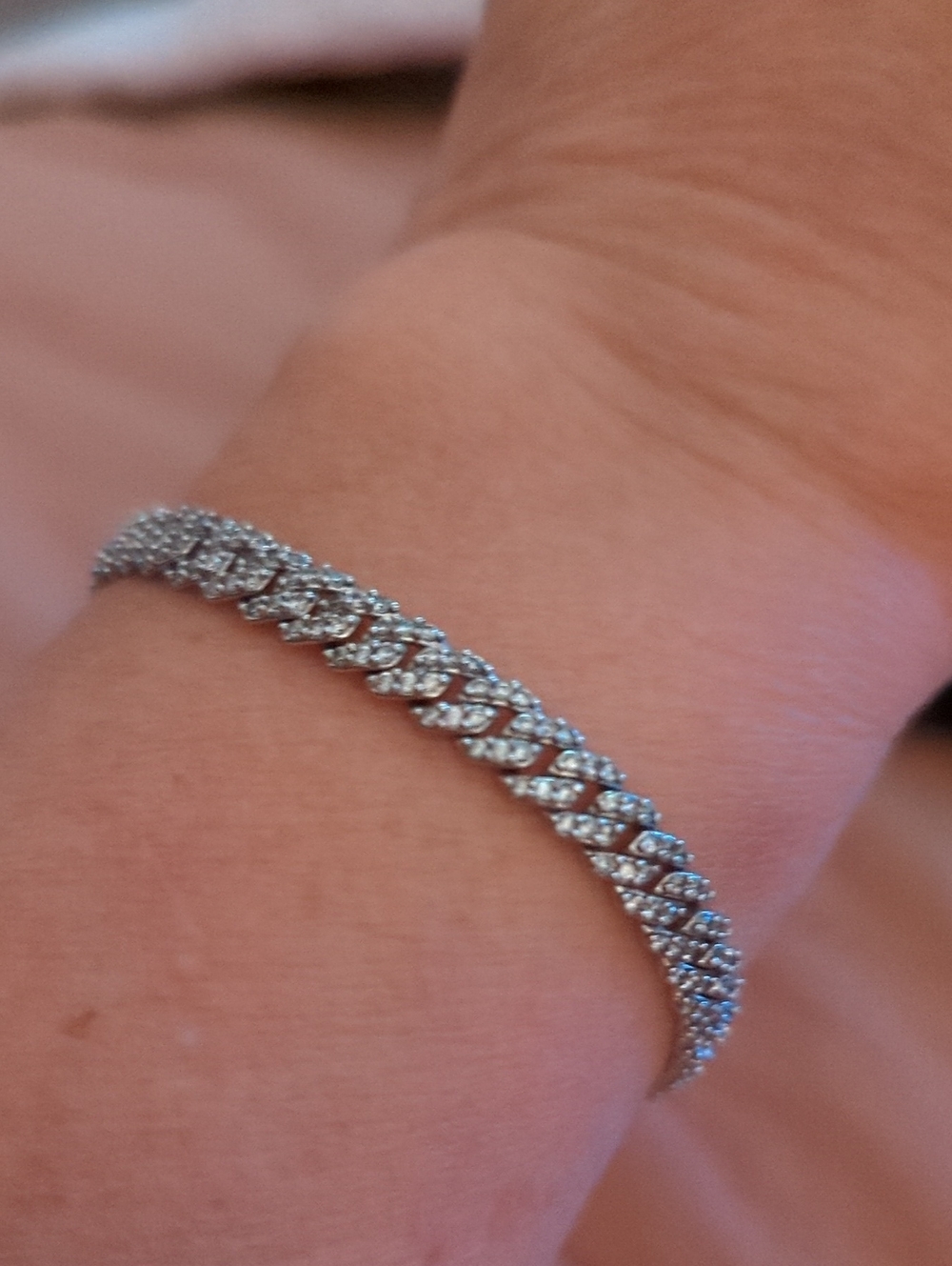 Pave Crystal Cuban Link Bracelet in Silver - Picture 4 of 6